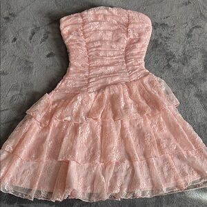 Elegant Strapless Pink Lace Dress
